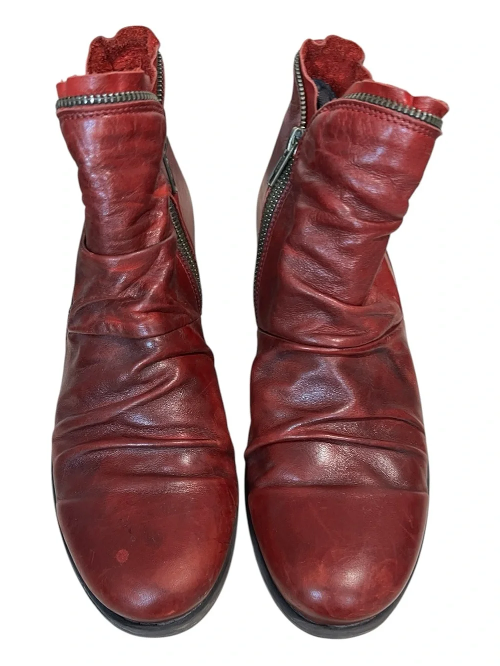 Miz Mooz Luna Red Leather Ankle Boots Size 9